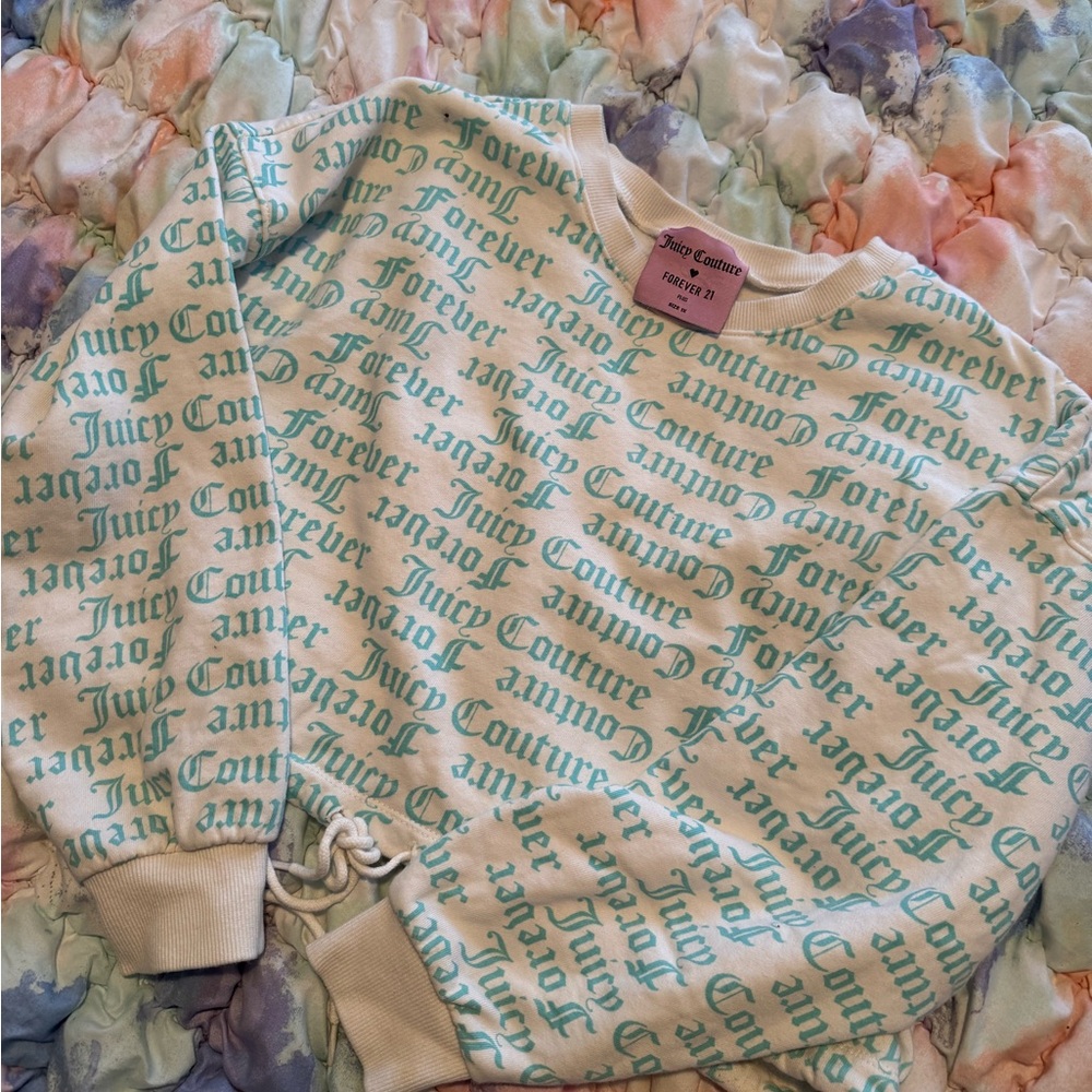 Juicy Couture Cream and Teal Script Sweatshirt